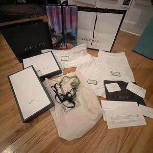 Lot of Gucci Shopping Bags Box Ribbon Card Totes